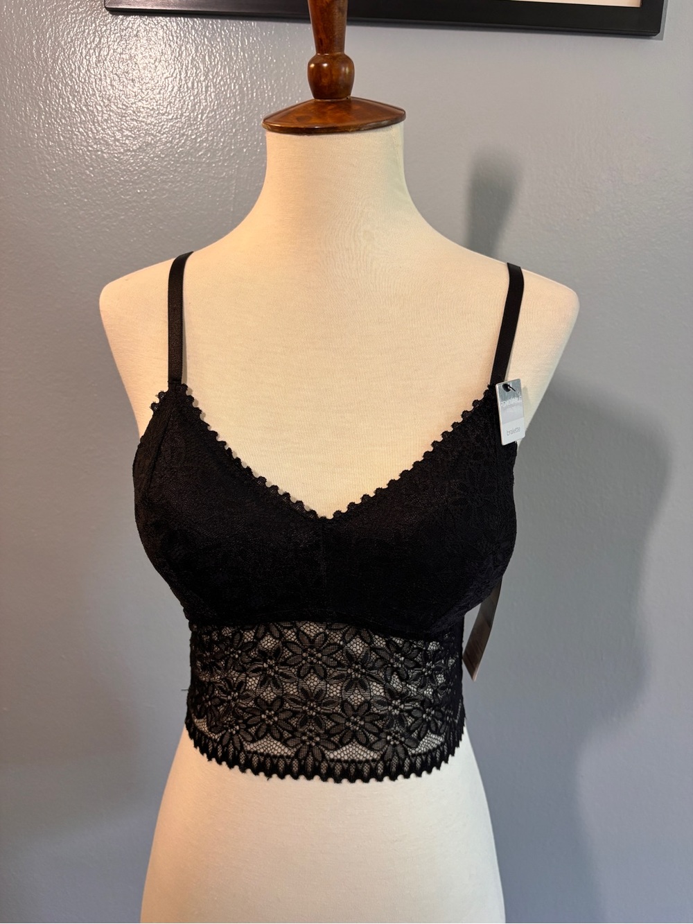 Black Lace Longline Bralette with Floral Band